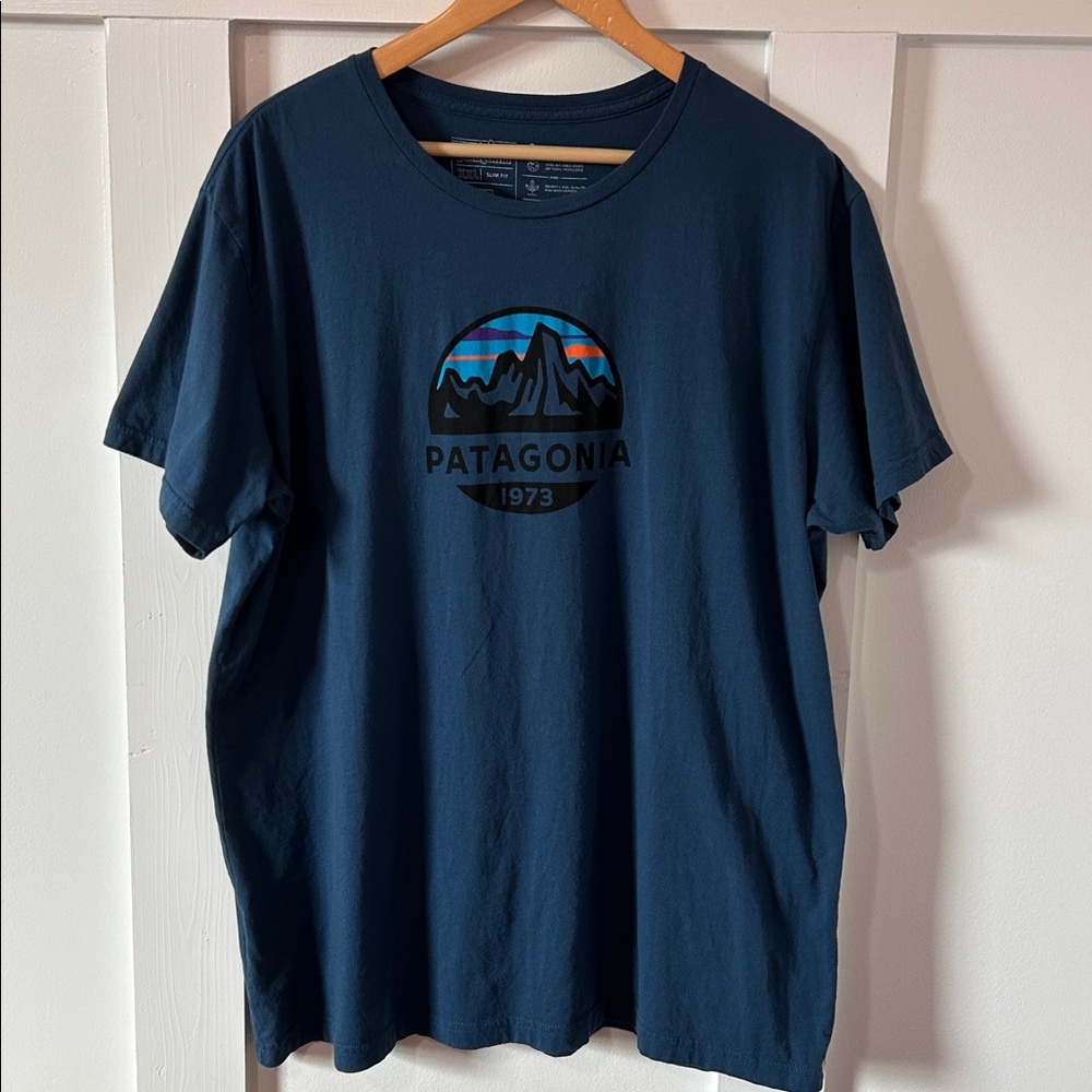 Patagonia Fitz Roy Scope Organic Cotton T-shirt Dark Blue Slim Fit Men’s XXL